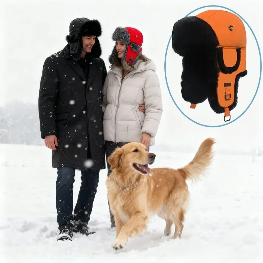 Unisex Orange Taslon Faux Fur Aviator Ski Trooper Pilot Ear Flaps Hat